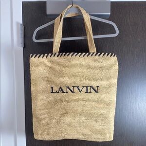Lanvin Natural Straw Tote with Black Logo Trim